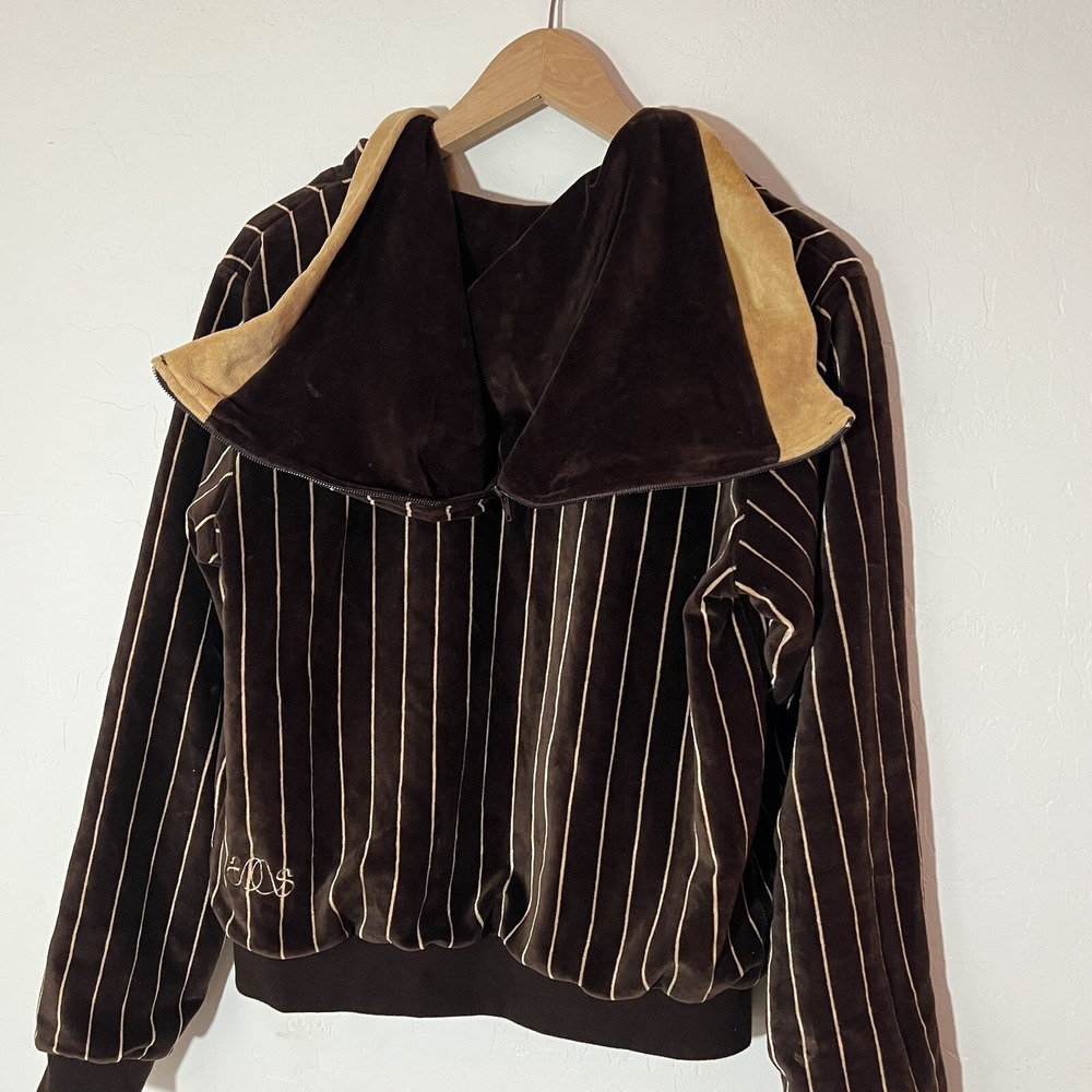 Stussy Velour Waffle Lined Zip Up Jacket Coat Stripe Y2K Zippered Hood Sz Large - Picture 8 of 16